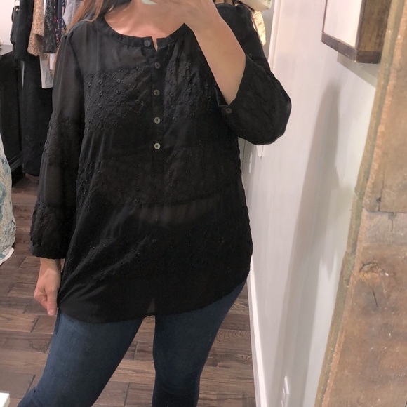 Vintage America Tops - Vintage America large black sheer embroidered top